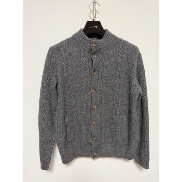 Jos A Bank Reserve Sweater Mens XL Gray Wool Button Front Elbow Patch Cardigan - Picture 5 of 16